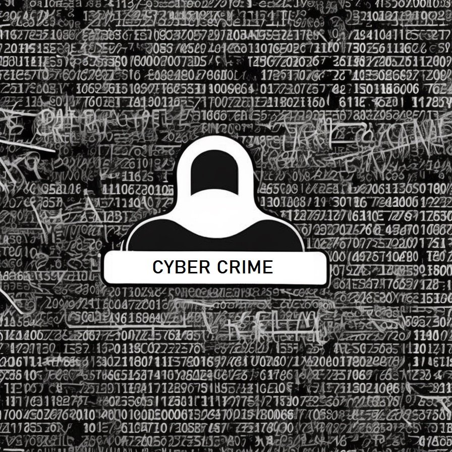 a black and white photo of a person with a sign that says cyber crime