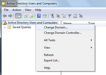 the active directory users and computers menu