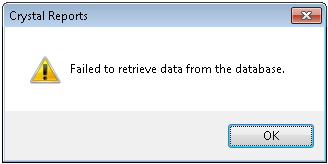 a computer screen with a sign that says crystal reports failed to retrieve data from the database