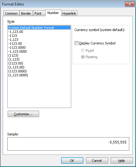 a screen shot of the format editor window