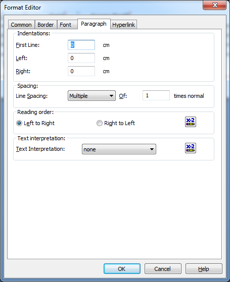 a screen shot of the format editor window