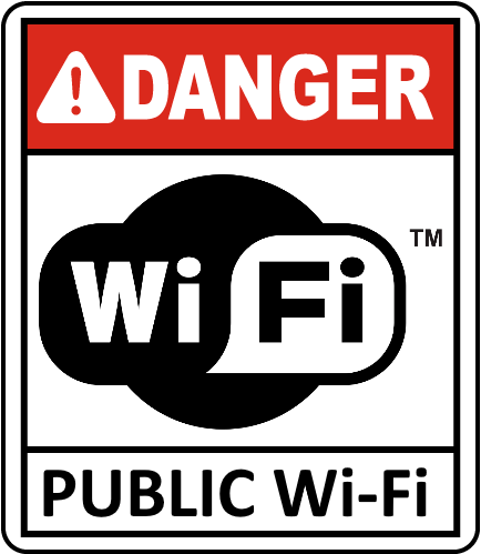 a sign that says danger wifi public wifi