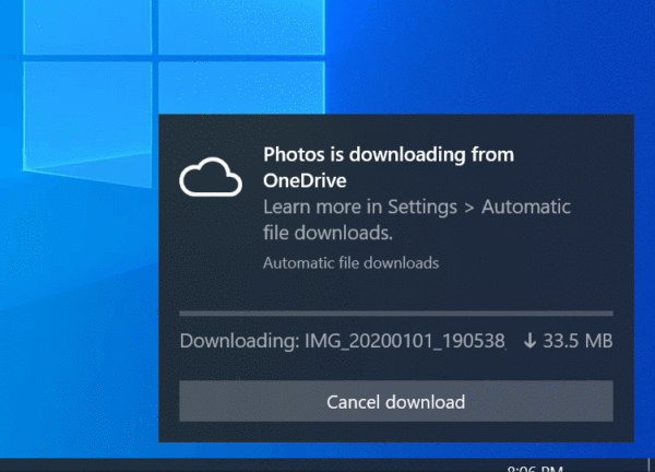 a photo is downloading from onedrive in windows 10