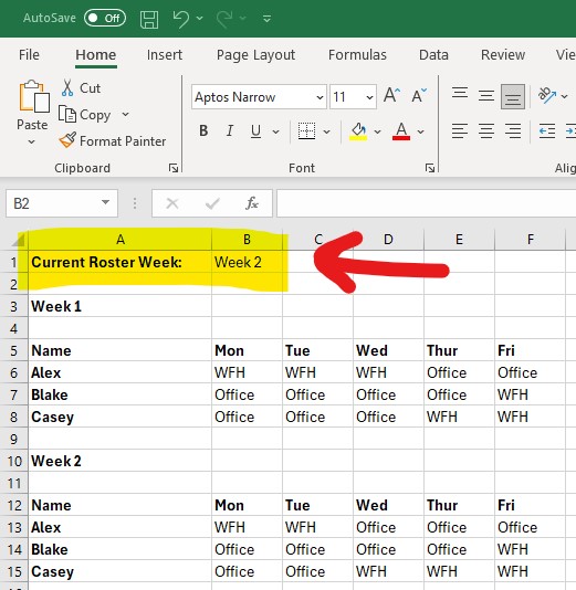 Excel Formula for Current Roster Week Verification