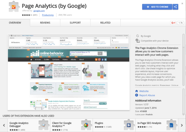 a screenshot of a page analytics site