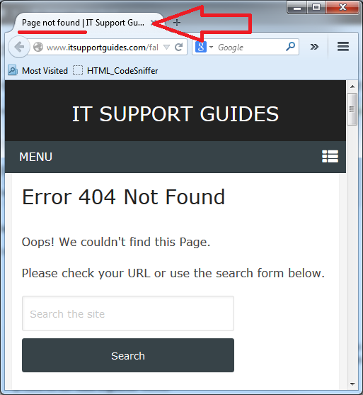 a web page with the error 404 not found button highlighted