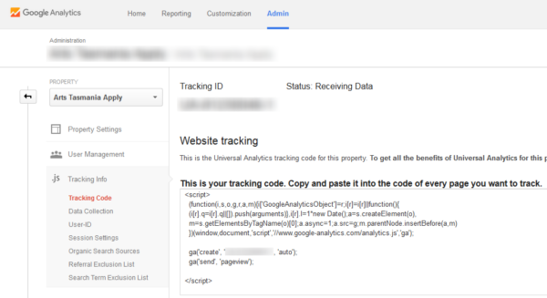 a screen shot of a website tracking page