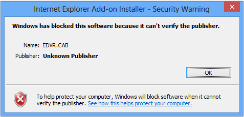 the internet explorer add - on install - security warning