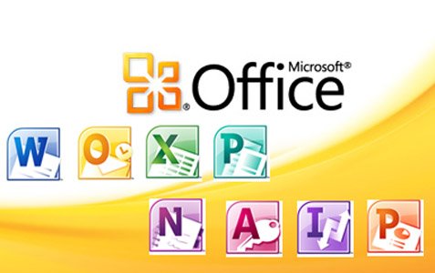 the microsoft office logo on a yellow background