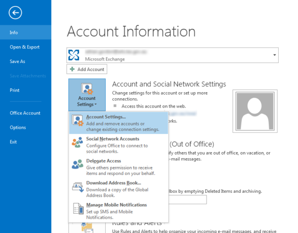 a screen shot of the account information window