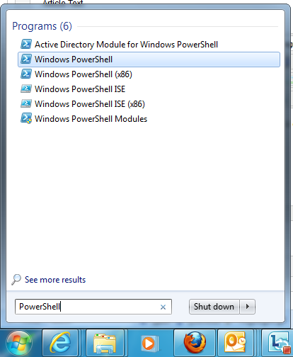 a screen shot of the windows powershell menu