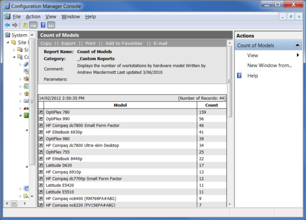 a screen shot of the configuration manager window