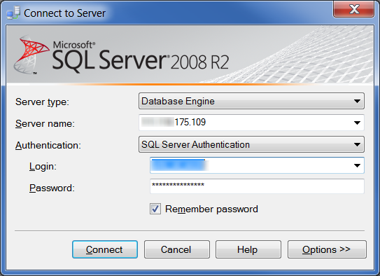 a screenshot of the sql server