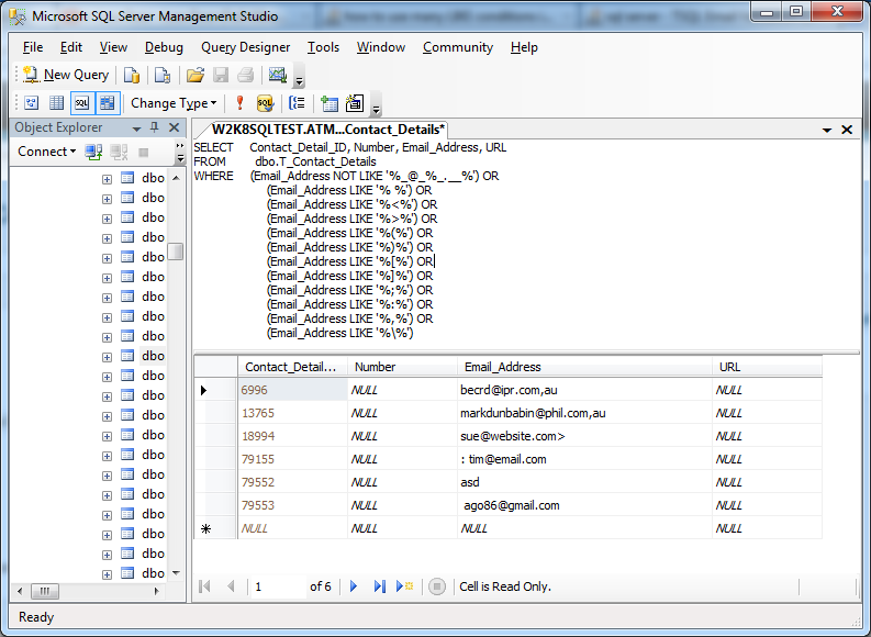 SQL Query - Find invalid email addresses