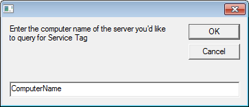 a screenshot of a computer screen with a message that reads enter the computer name on the server you'd like to request for service tag