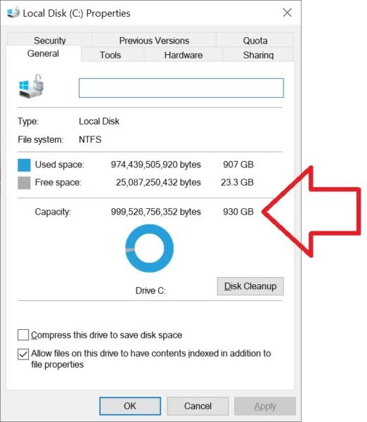 a screenshot of a disk disk with the disk disk properties highlighted