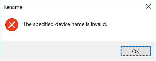 the specific device name is invalid