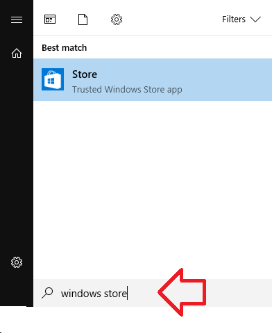 the settings section of the windows store app