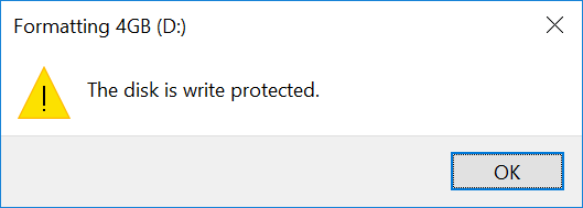the disk is not protected in windows 10