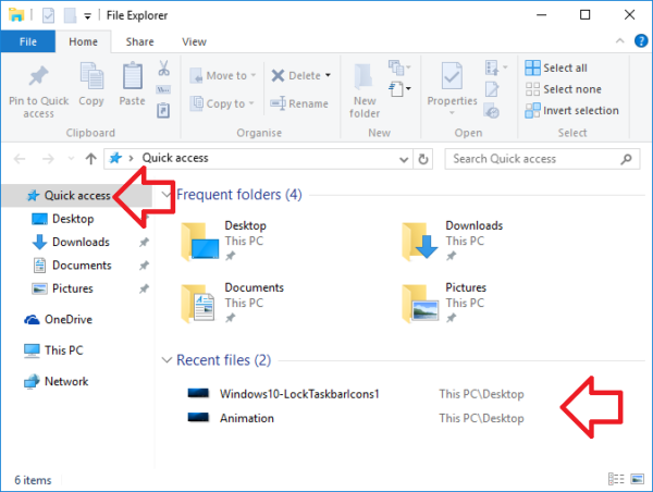 a screenshot of a folder with the quick access button highlighted