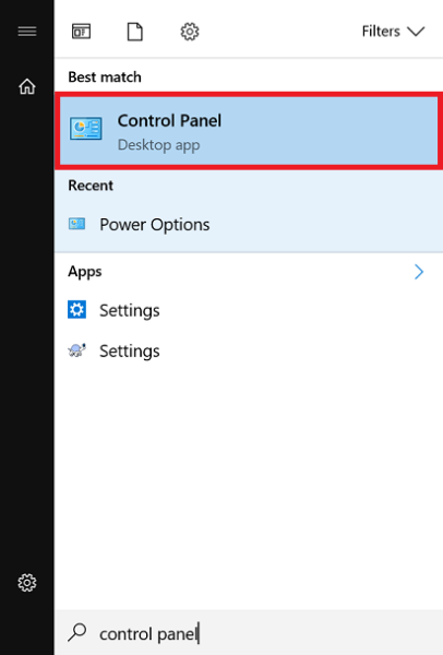 the control panel in windows 10