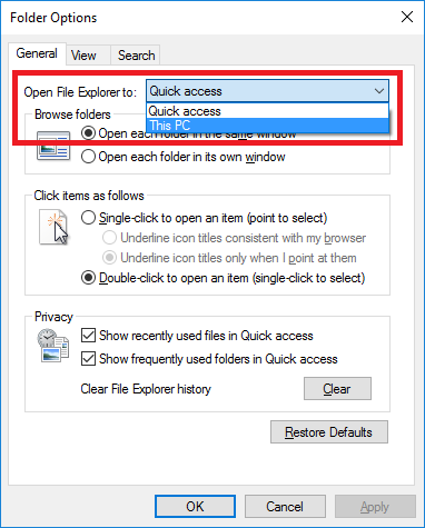 a screenshote showing the options to open folders in outlook
