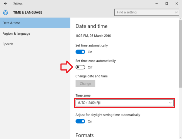 the time and time dial in windows 10