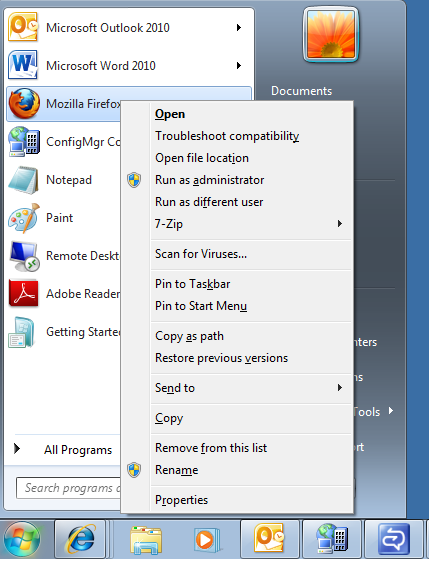 a screenshot of a window with the start menu open