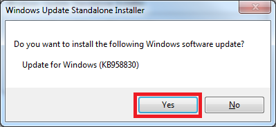 the windows update standard install screen