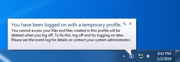 a computer screen with a message that reads you have been logged on with a temporary profile