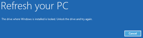 a blue screen with the words refreshh your pc