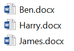 Three Word documents titled "Ben" "Harry" and "James"