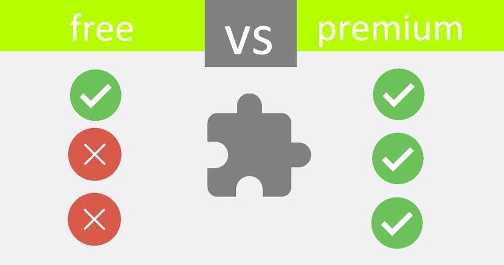 a puzzle piece and a check mark with the words free vs premium