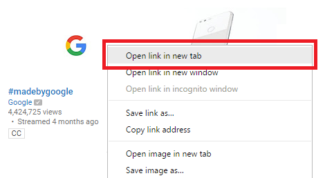 an open link menu with the new tab highlighted