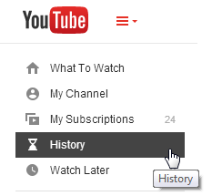 a screen shot of the youtube history button