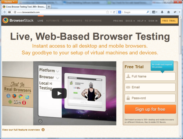 a screen shot of a web based browser testing site