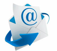 an email envelope with a blue arrow coming out of it