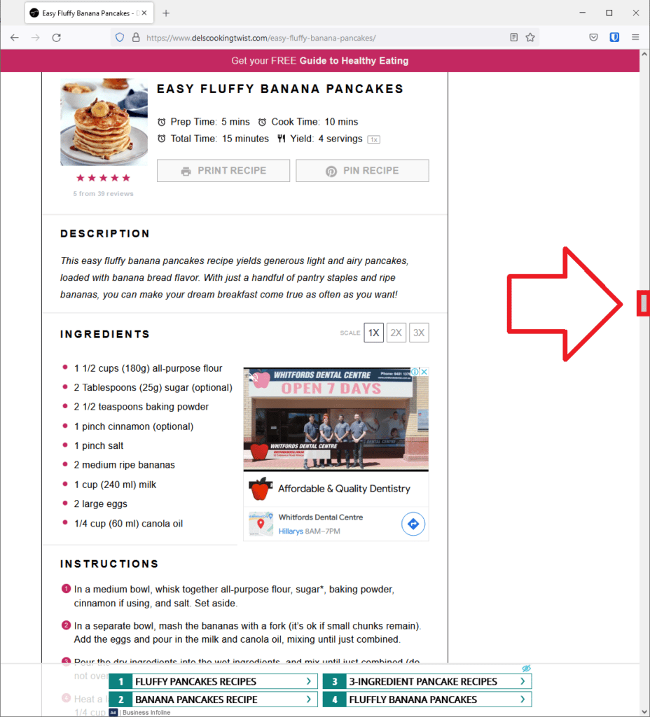 Recipe website with recipe hidden half way down the page