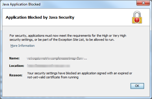 the application blocked by java security