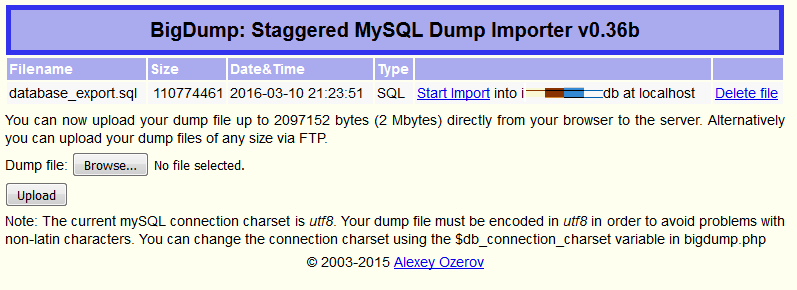 phpMyAdmin-BigDump3